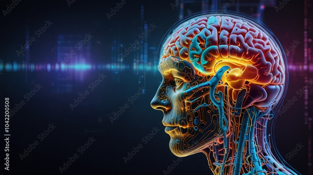 A digital illustration of a human head with a glowing brain, representing intelligence and technology. A digital illustration of a human head with a glowing brain, representing intelligence and technology.