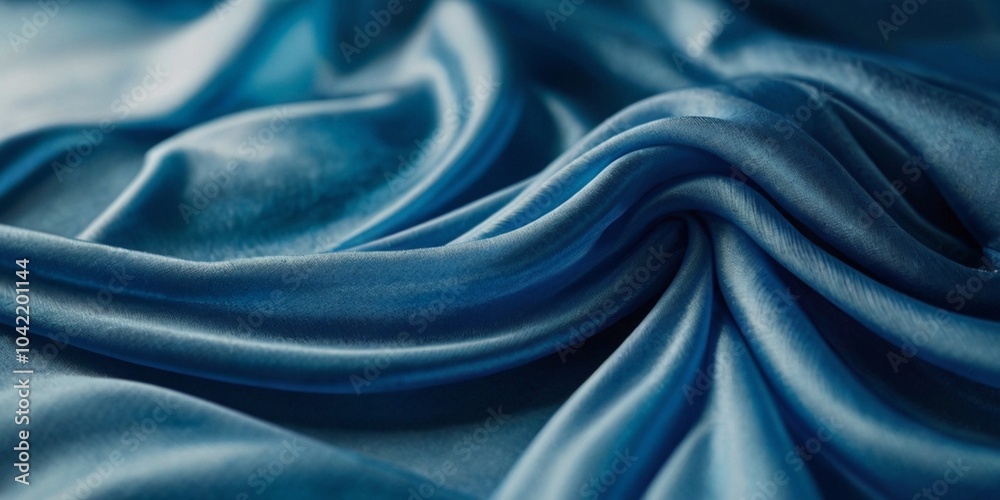 Fototapeta premium abstract blue cloth background showcases the elegance of luxurious fabric, resembling a flowing liquid wave. This stunning visual serves as a perfect backdrop for advertisements and exhibitions, enhan