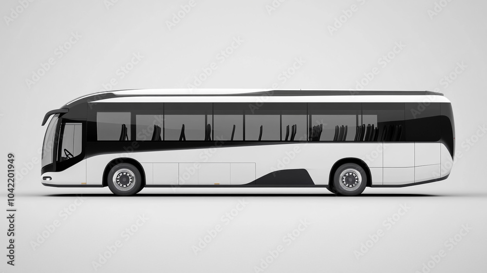 Modern White Bus with Black Trim Side View Transportation Public Transport Modern White Bus with Black Trim Side View Transportation Public Transport