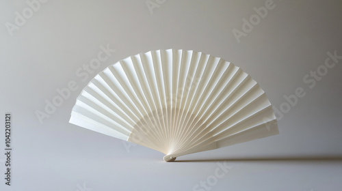 White Folding Fan on Neutral Background Asian Culture Decoration Minimalism