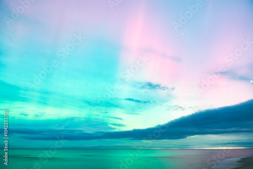 aurora borealis, northern lights above baltic sea in poland, stegna, october 2024