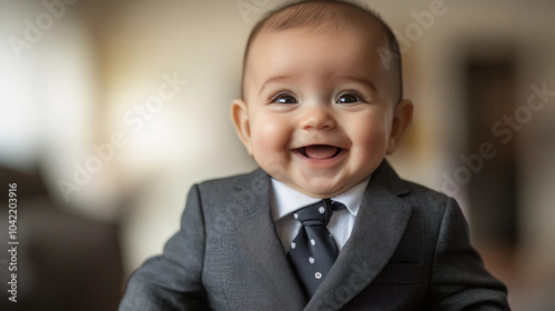 Cute smiling baby in a business suit