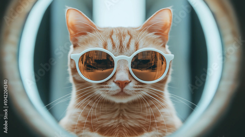 Orange cat in round sunglasses