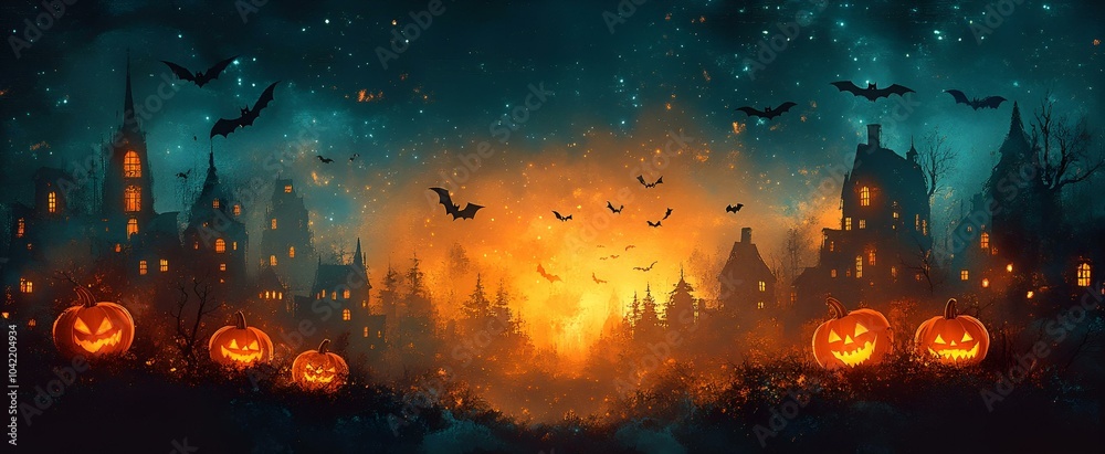 Fiery Scene with Bats Flying in the Sky. Fiery Scene with Bats Flying in the Sky.