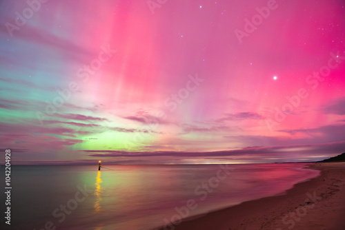 aurora borealis, northern lights above baltic sea in poland, stegna, october 2024 photo