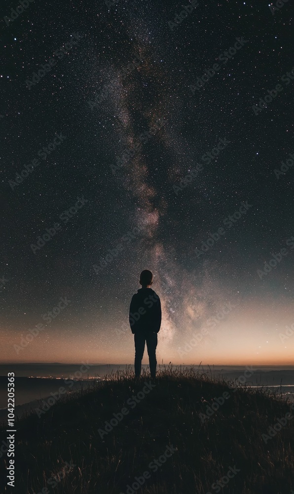Fototapeta premium Silhouette of person against the Milky Way.