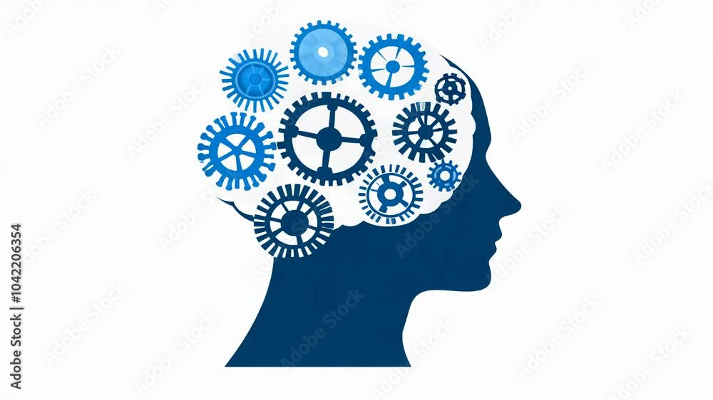human head silhouette with gears on white background human head silhouette with gears on white background