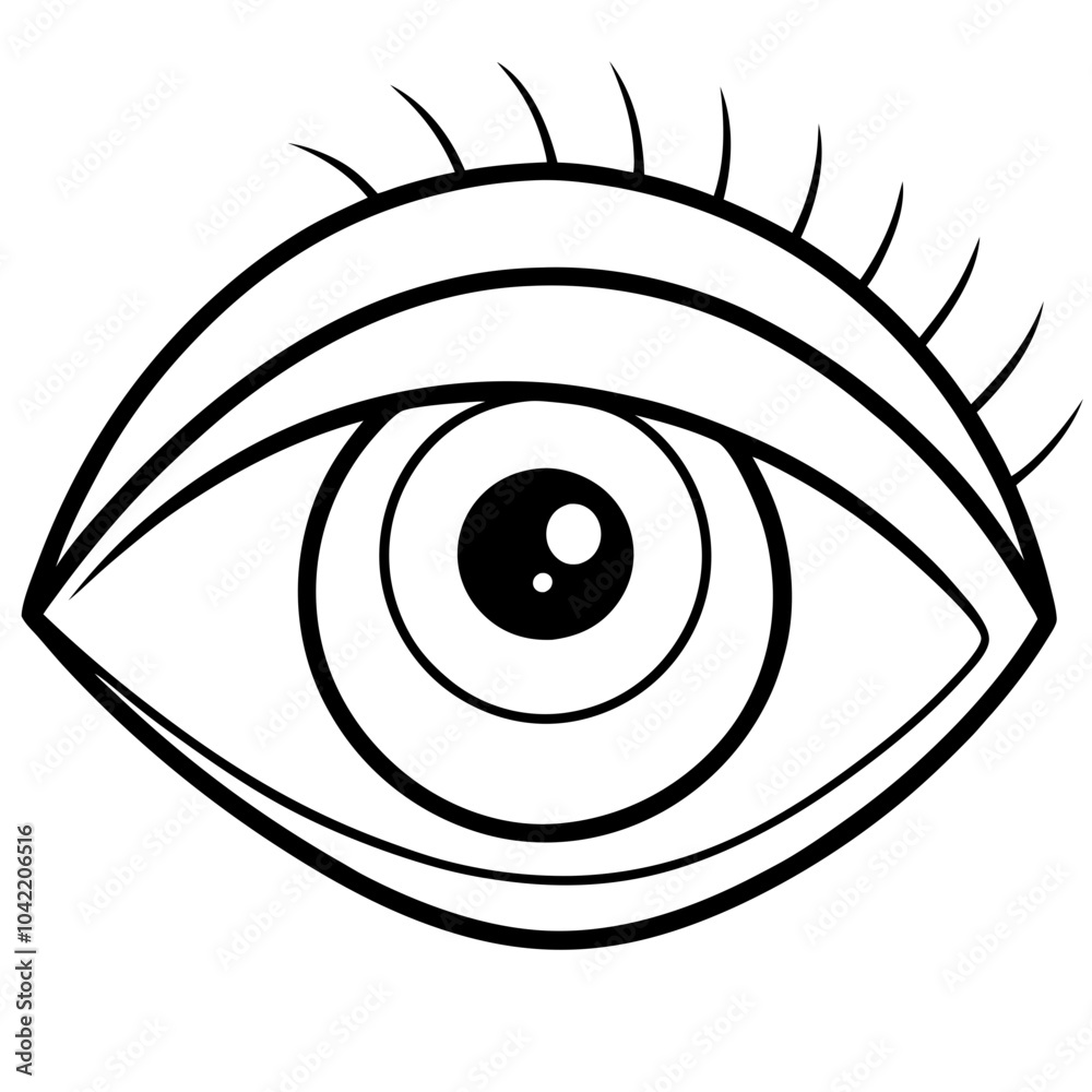a simple black and white line drawing of an eye. It features a large, central circle representing the iris and pupil, with a smaller black circle inside the pupil a simple black and white line drawing of an eye. It features a large, central circle representing the iris and pupil, with a smaller black circle inside the pupil