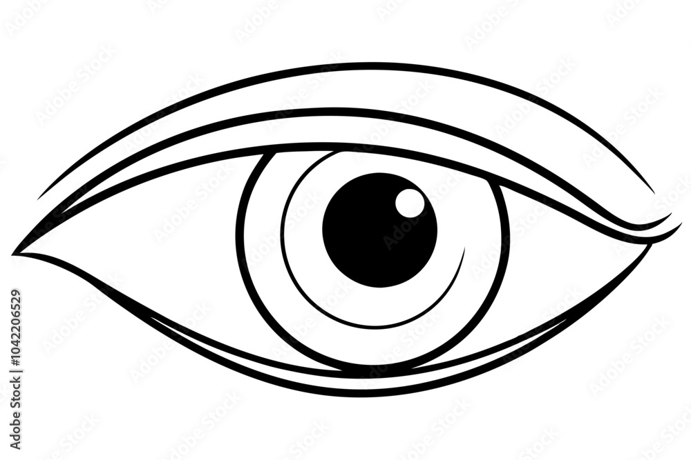 a simple black and white line drawing of an eye. It features an almond-shaped outline representing the eyelids, with a circular iris and pupil in the center a simple black and white line drawing of an eye. It features an almond-shaped outline representing the eyelids, with a circular iris and pupil in the center