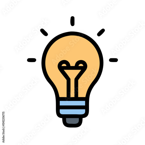 a simple illustration of a light bulb. The bulb is depicted with a yellow glow, indicating that it is turned on. It has a classic shape with a rounded top and a narrow base