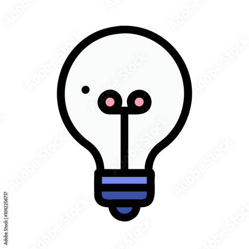 a simple, stylized illustration of a light bulb. The bulb is outlined in black, and the interior is white. The filament inside the bulb is represented by two small pink circles connected by a black li