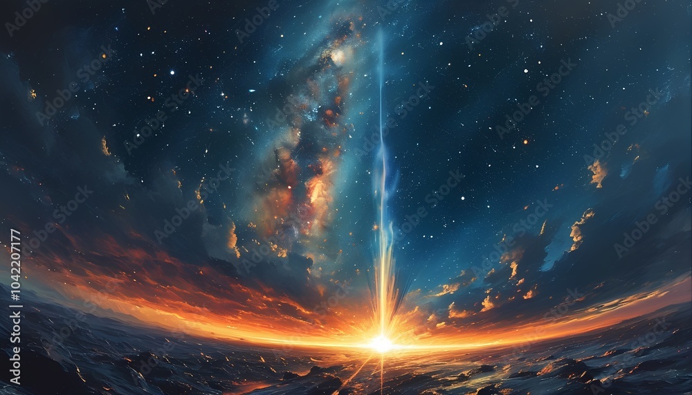 Obraz premium Epic Cosmic Horizon with Pulsar Star Beaming Across the Galaxy