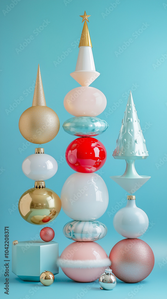 Beautiful abstract Christmas celebration installation on a cozy flat background. Winter postcard concept. Beautiful abstract Christmas celebration installation on a cozy flat background. Winter postcard concept.
