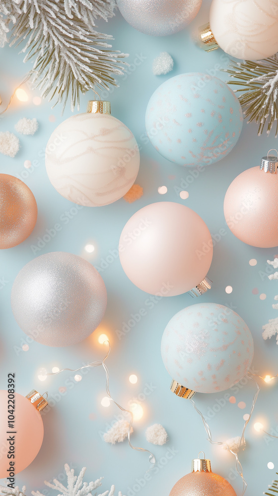 Fantasy Christmas background made of Christmas toys and tree branches. Celebration concept. Flat cozy background. Fantasy Christmas background made of Christmas toys and tree branches. Celebration concept. Flat cozy background.