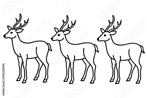 Deer line art vector, Christmas reindeer outline vector illustration