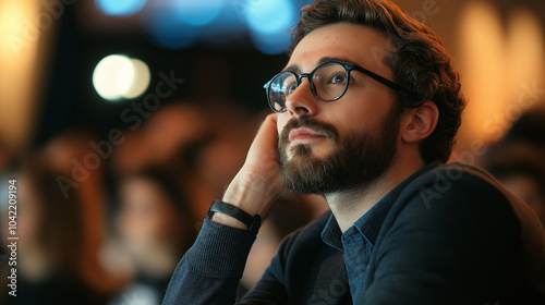 Thoughtful Man in Auditorium During Event