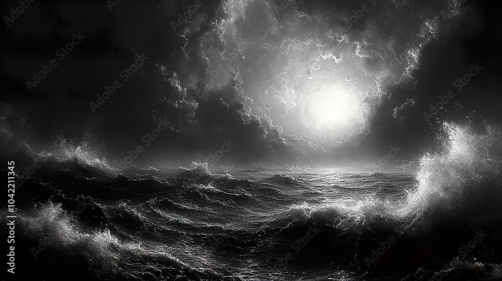 Fototapeta premium Stormy Seascape: Dramatic Black and White Photography