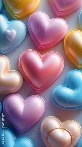 Colorful heart shapes arranged beautifully on a bright surface for a cheerful...