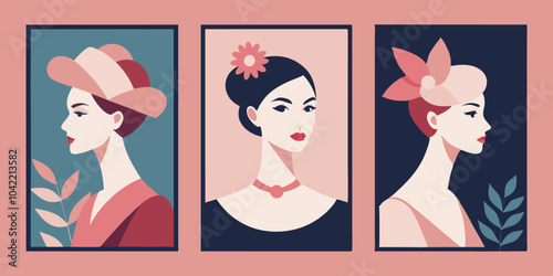 Vintage elegance portrait series – retro fashion inspired art for decor