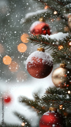 A beautifully decorated Christmas tree adorned with ornaments and snowflakes ...
