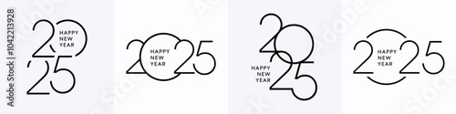 2025 number set, thin line vector logo