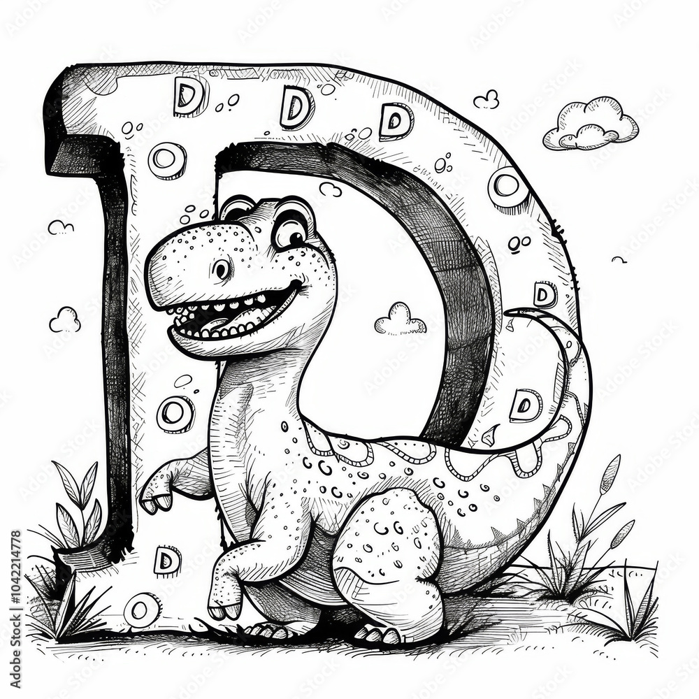 Cute Dinosaur Alphabet Letter D ,children education abc book page with ...