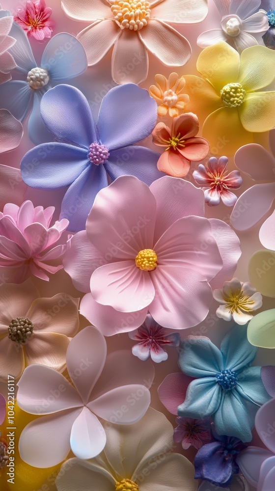 Fototapeta premium Colorful decorative flowers arranged beautifully on a pastel background for creative projects