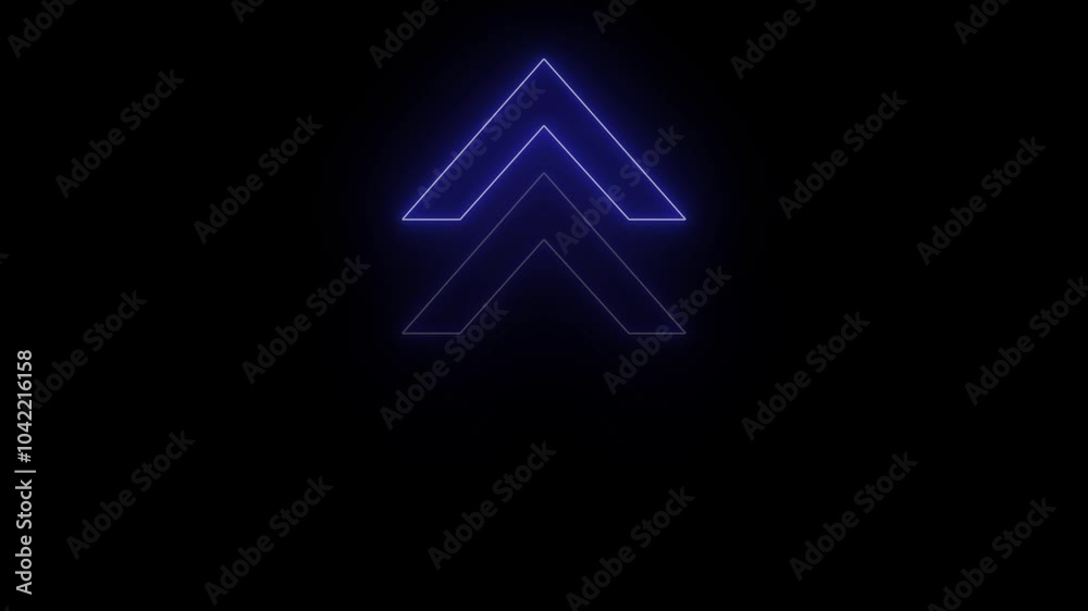 Realistic neon arrows animation. 3d render, abstract minimalist geometric arrow background. Glowing neon motion sign, outline 4k video.