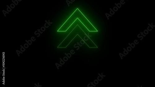 Realistic neon arrows animation. 3d render, abstract minimalist geometric arrow background. Glowing neon motion sign, outline 4k video.
