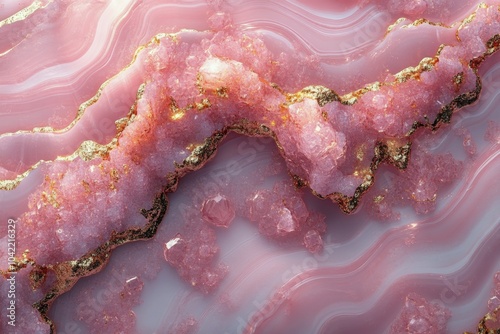 Beautiful pink and gold marble texture with sparkling mineral details on a sm...