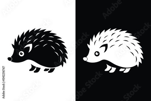 Minimalistic Hedgehog Vector Icons, Black and White Silhouettes Collection.