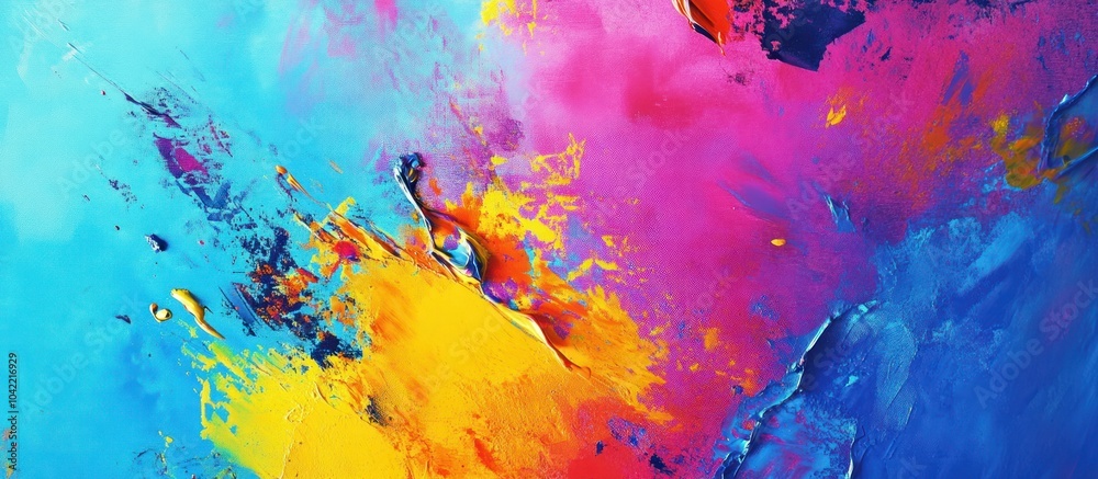 Abstract painting with vibrant colors of blue, yellow, pink, and orange. Abstract painting with vibrant colors of blue, yellow, pink, and orange.