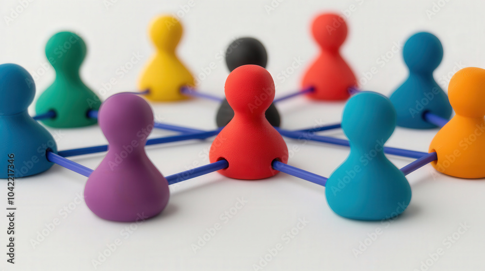Obraz premium Vibrant 3D clay networking icon, bright and colorful design, symbolizing connectivity and marketing, set against a clean white background for impactful visual appeal