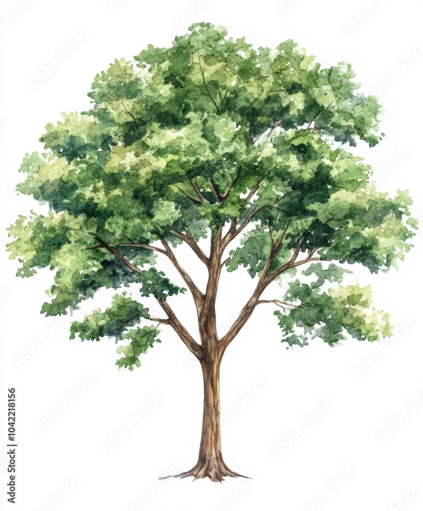 Obraz premium A detailed illustration of a vibrant green tree on a blank background