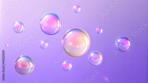 Colorful floating bubbles against a soft purple background create a dreamy, whimsical atmosphere in this pleasing composition. Generative AI