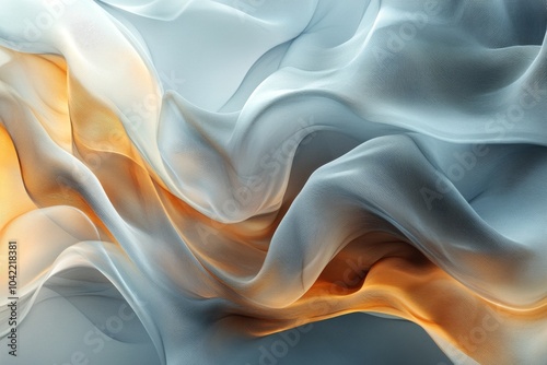 Soft fabric waves in gentle hues of orange and blue create a serene abstract ...