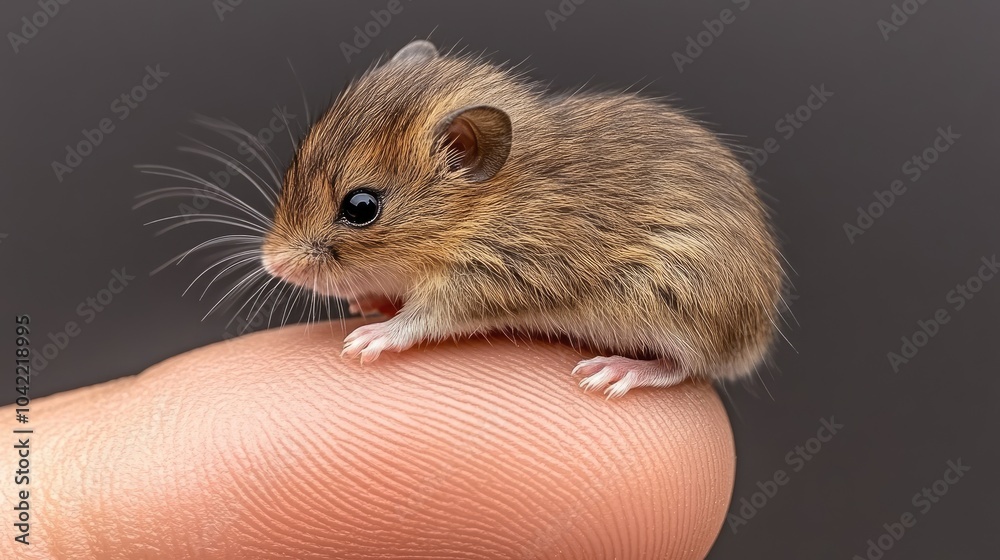 A small hamster sits comfortably on the tip of a finger, showcasing its adorable features with a soft, blurred background enhancing the whimsical moment of interaction A small hamster sits comfortably on the tip of a finger, showcasing its adorable features with a soft, blurred background enhancing the whimsical moment of interaction