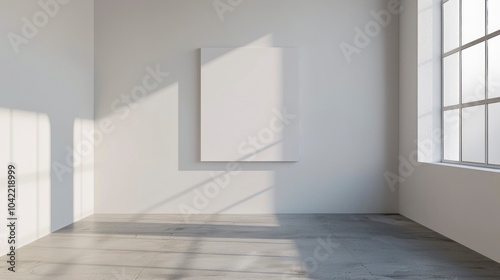 Minimalist interior with blank canvas and natural light shadows.