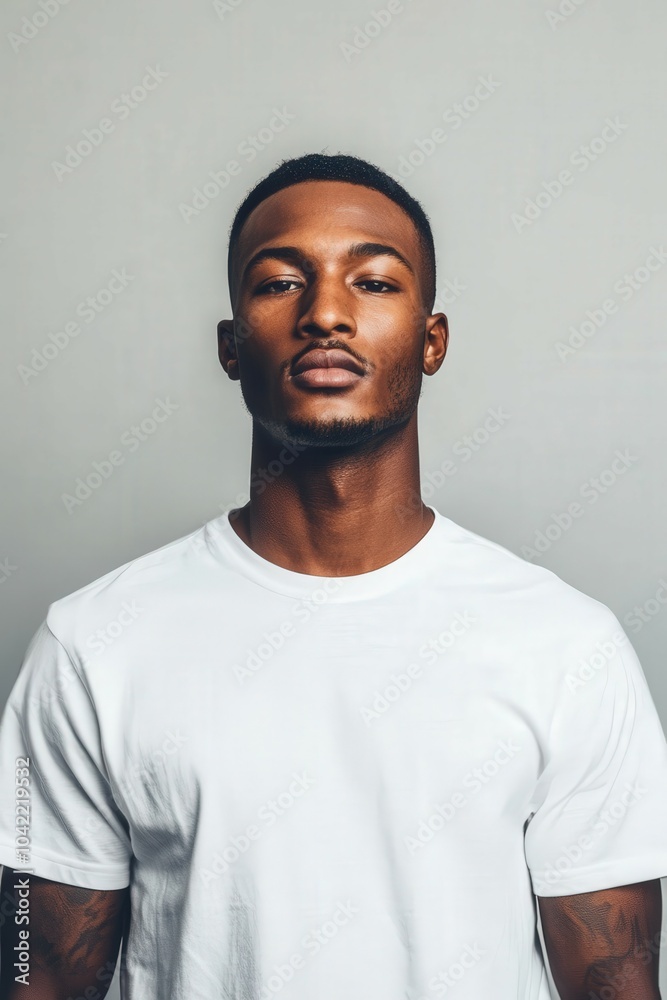 Obraz premium Stylish man wearing an oversized t-shirt in a minimalist studio setting