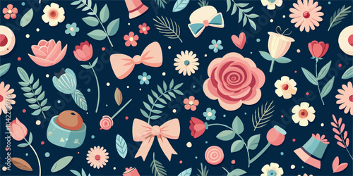 Wallpaper Mural Vintage floral pattern with pastel bows and roses for elegant design Torontodigital.ca