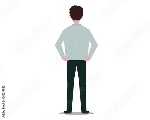 腰に手を当てて立つ後ろ姿の男性。ベクターイラスト