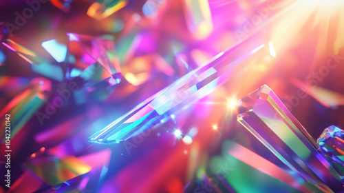 Use prisms and crystal-like objects to split light into colorful refractions, casting rainbow patterns onto surrounding surfaces. 
