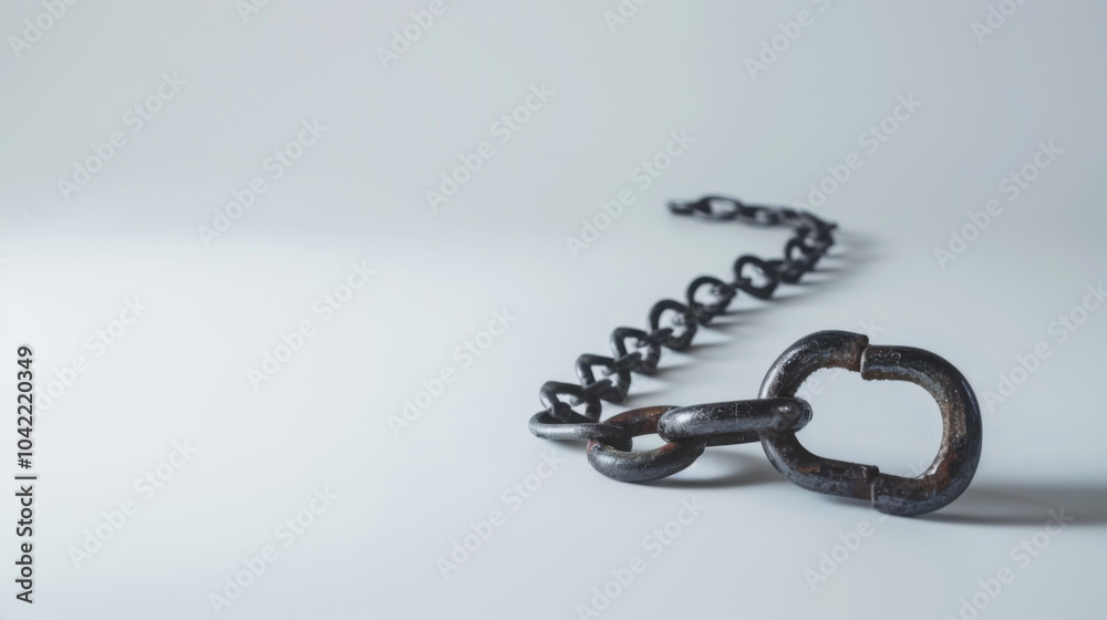 Close-up of old black metal chain on a white surface Close-up of old black metal chain on a white surface