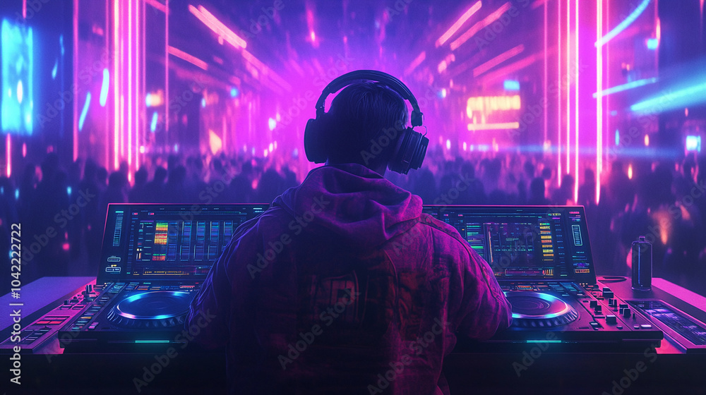 night club EDM party DJ mixing electronic music with turn table background night club EDM party DJ mixing electronic music with turn table background