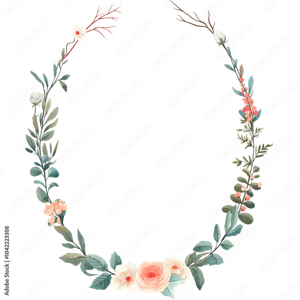 Fototapeta premium Watercolor Brench Wedding Branch Frame Rustic Floral