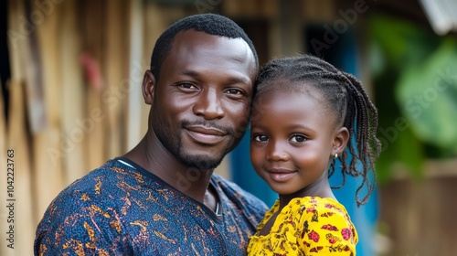 A father and daughter share a tender moment in their rural village during the...