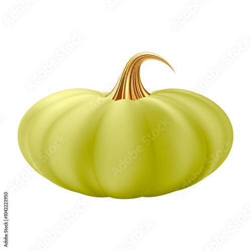 3d realistic pumpkin. Green pumpkin with golden stem.