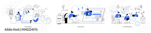 Remote work, travel lifestyle, co-working space. People analyzing financial data, discussing business strategies, collaborating on projects. Financial advice business solutions, teamwork communication
