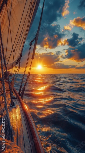 Sailing on calm waters at sunset with vibrant colors reflecting off the ocean