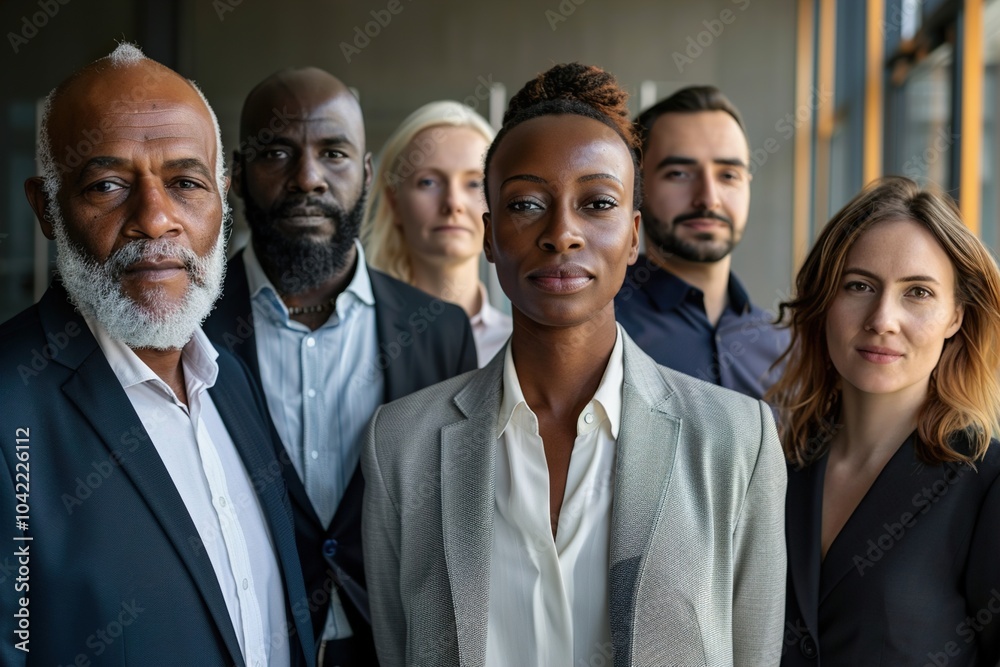 A group of people in suits are posing for a photo. Generative AI A group of people in suits are posing for a photo. Generative AI